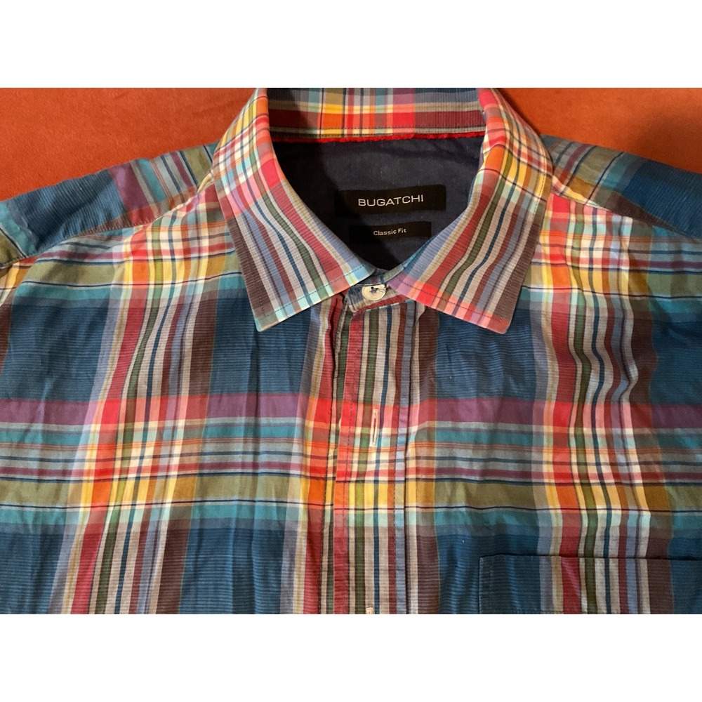 Bugatchi Mens Classic Fit Long Sleeve Plaid Button Down Shirt Multicolor L